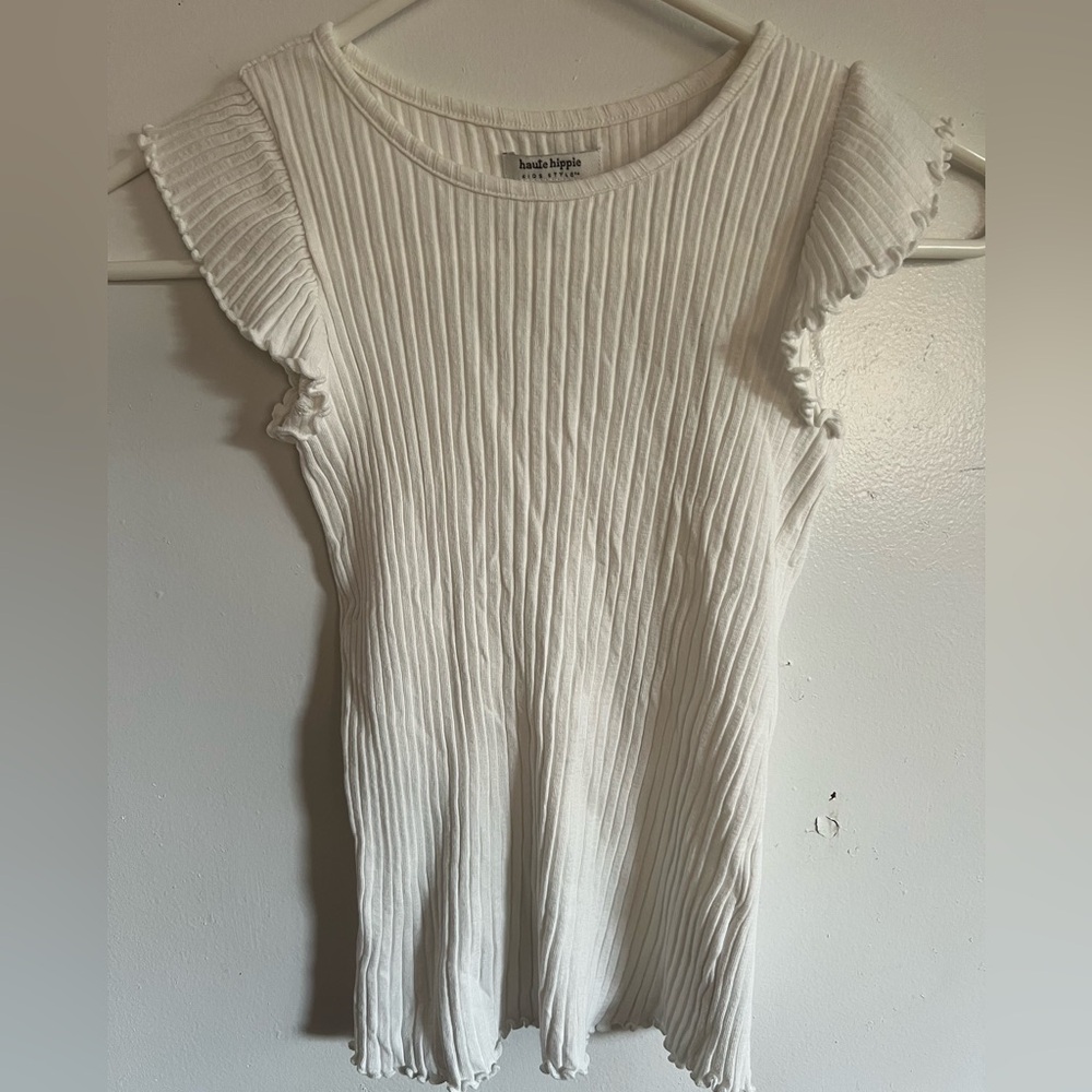 Haute Hippie White Ribbed Flutter Sleeve Tank Top